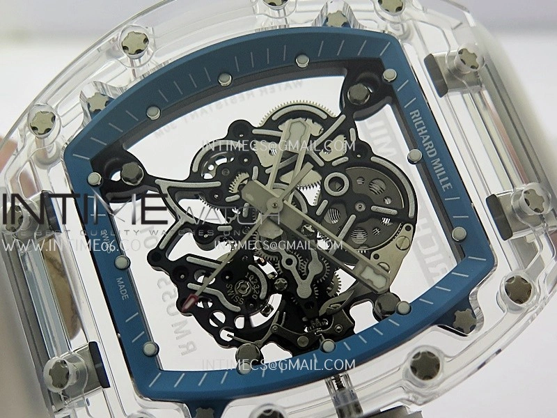 RM055 Transparent Blue Inner Sonic Best Edition Skeleton Dial On Transparent Rubber Strap RMUL2 Super Clone