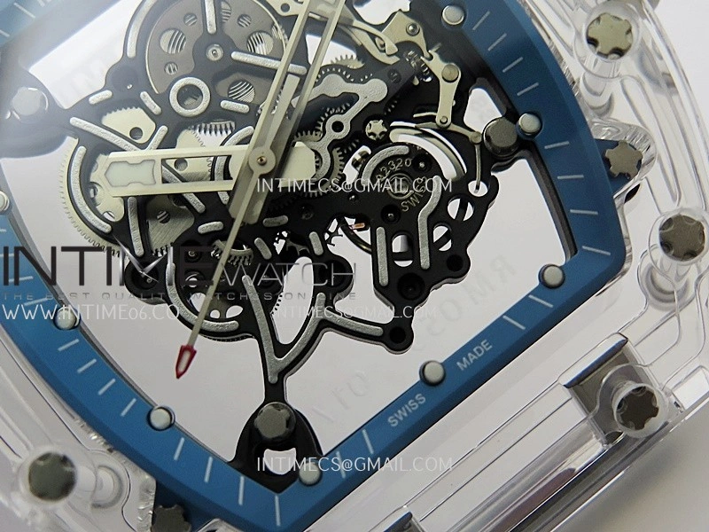 RM055 Transparent Blue Inner Sonic Best Edition Skeleton Dial On Transparent Rubber Strap RMUL2 Super Clone