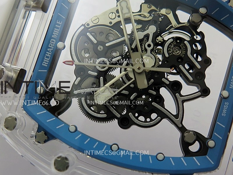 RM055 Transparent Blue Inner Sonic Best Edition Skeleton Dial On Transparent Rubber Strap RMUL2 Super Clone