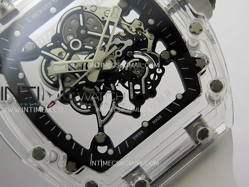 RM055 Transparent Black Inner Sonic Best Edition Skeleton Dial On Transparent Rubber Strap RMUL2 Super Clone