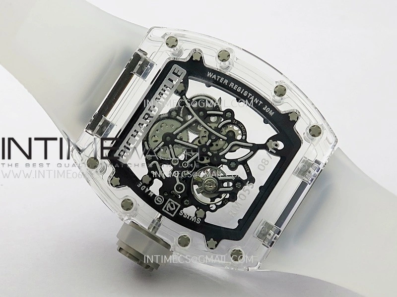 RM055 Transparent Black Inner Sonic Best Edition Skeleton Dial On Transparent Rubber Strap RMUL2 Super Clone