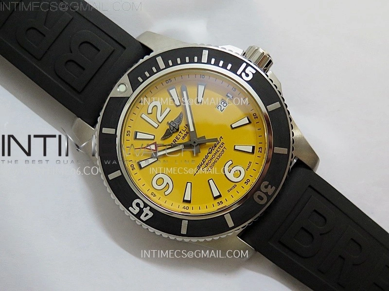 SuperOcean Automatic 46mm TF 1:1 Best Edition Yellow Dial on Black Rubber Strap A2824