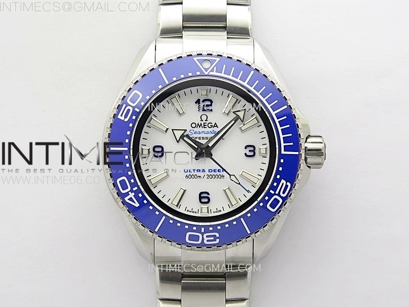 Seamaster 6000M Ultra Deep SS TF 1:1 Best Edition White Dial Blue Ceramic Bezel on SS Bracelet A2824