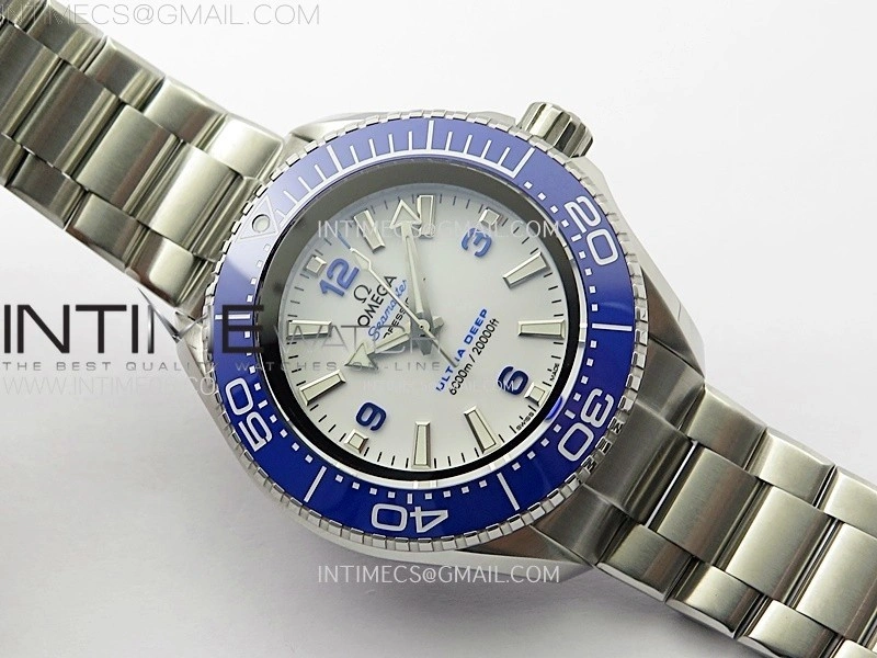 Seamaster 6000M Ultra Deep SS TF 1:1 Best Edition White Dial Blue Ceramic Bezel on SS Bracelet A2824