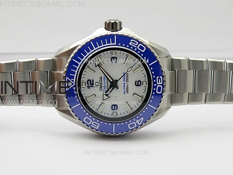 Seamaster 6000M Ultra Deep SS TF 1:1 Best Edition White Dial Blue Ceramic Bezel on SS Bracelet A2824