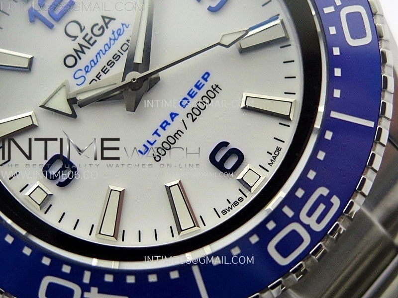 Seamaster 6000M Ultra Deep SS TF 1:1 Best Edition White Dial Blue Ceramic Bezel on SS Bracelet A2824