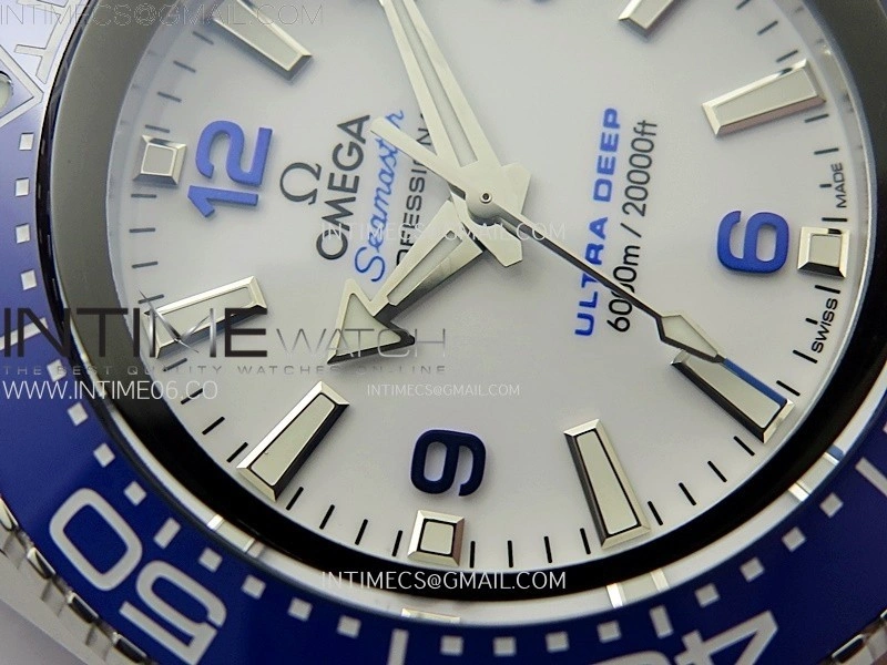 Seamaster 6000M Ultra Deep SS TF 1:1 Best Edition White Dial Blue Ceramic Bezel on SS Bracelet A2824