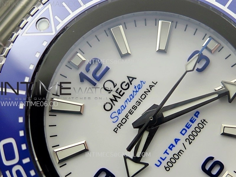 Seamaster 6000M Ultra Deep SS TF 1:1 Best Edition White Dial Blue Ceramic Bezel on SS Bracelet A2824