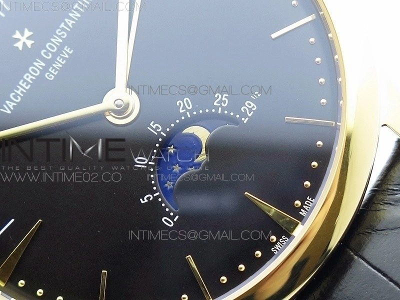 Patrimony Retrograde Date Moon Phases YG GS Best Edition Black Dial on Black Leather Strap A2460