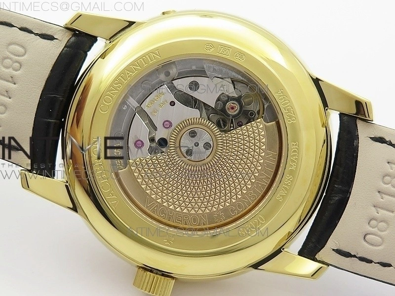Patrimony Retrograde Date Moon Phases YG GS Best Edition Black Dial on Black Leather Strap A2460