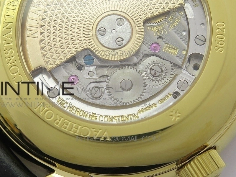 Patrimony Retrograde Date Moon Phases YG GS Best Edition Black Dial on Black Leather Strap A2460
