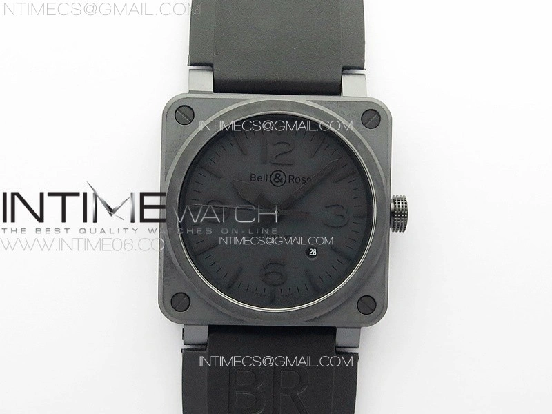 BR 03-92 Real Ceramic 1:1 Best Edition Black Dial Black Markers on Black Rubber Strap MIYOTA 9015