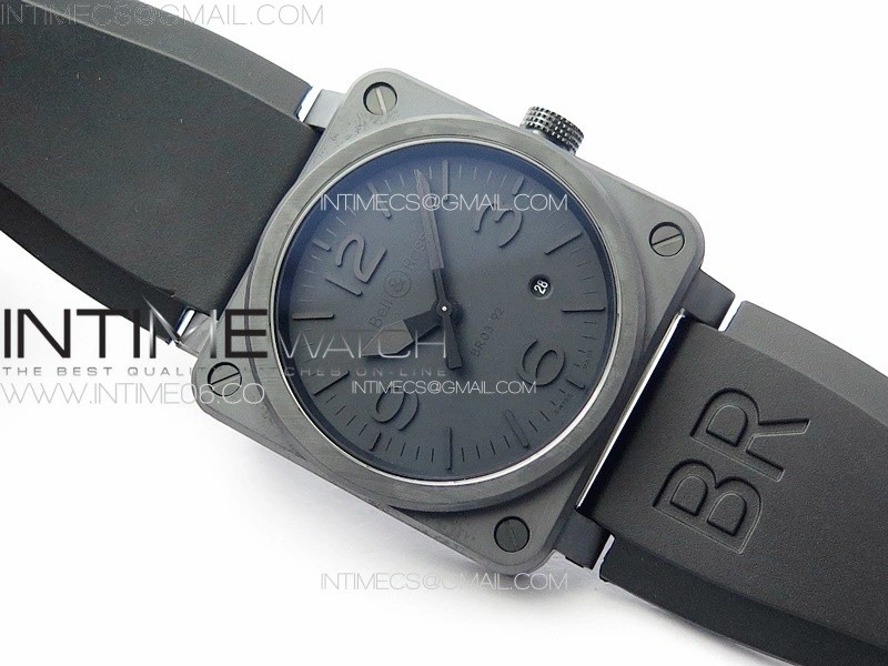 BR 03-92 Real Ceramic 1:1 Best Edition Black Dial Black Markers on Black Rubber Strap MIYOTA 9015