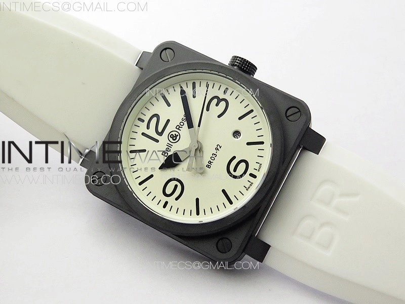 BR 03-92 Real Ceramic 1:1 Best Edition White Dial Black Markers on White Rubber Strap MIYOTA 9015