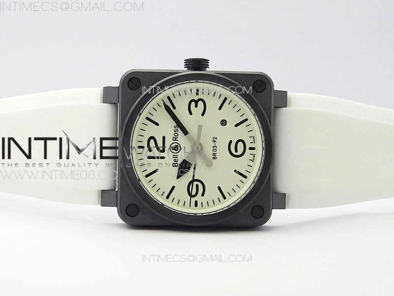 BR 03-92 Real Ceramic 1:1 Best Edition White Dial Black Markers on White Rubber Strap MIYOTA 9015