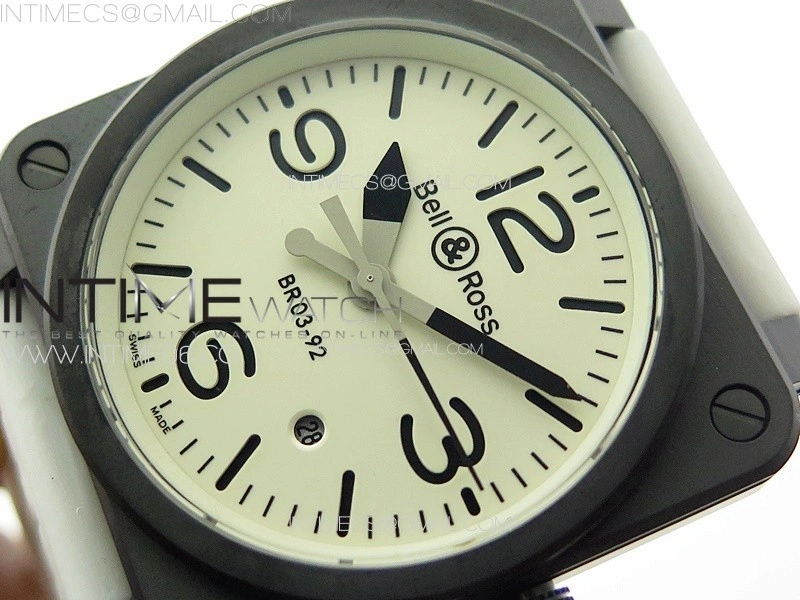 BR 03-92 Real Ceramic 1:1 Best Edition White Dial Black Markers on White Rubber Strap MIYOTA 9015