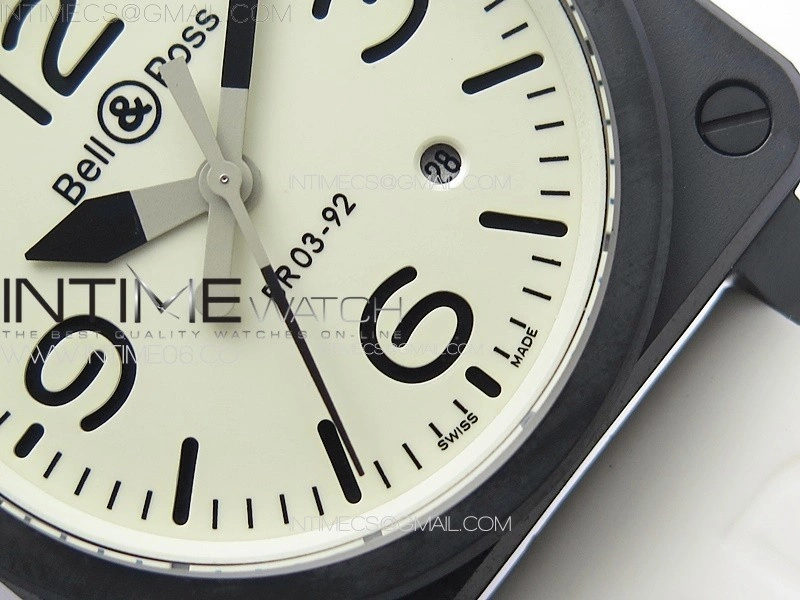 BR 03-92 Real Ceramic 1:1 Best Edition White Dial Black Markers on White Rubber Strap MIYOTA 9015