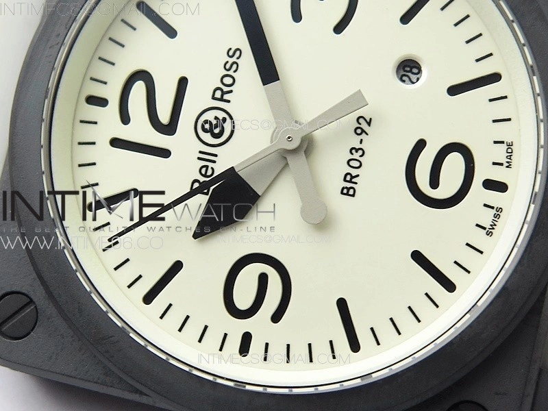BR 03-92 Real Ceramic 1:1 Best Edition White Dial Black Markers on White Rubber Strap MIYOTA 9015