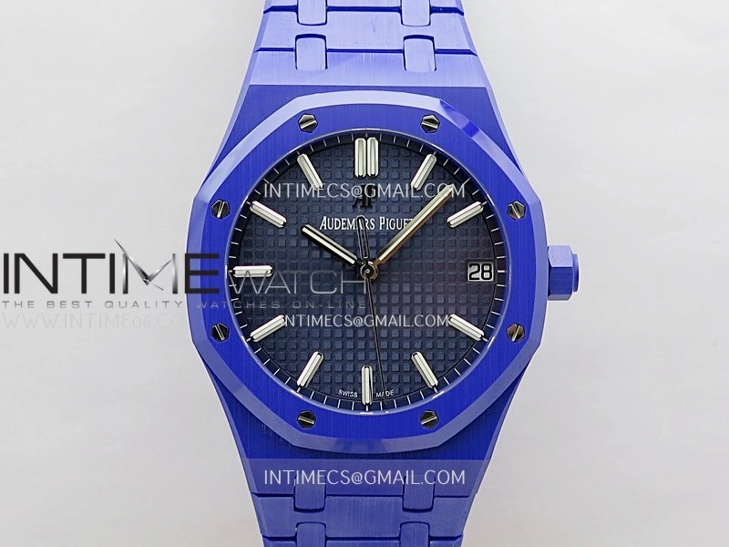 Royal Oak 15500 Blue Ceramic APSF 1:1 Best Edition Blue Dial On Blue Ceramic Bracelet SA4302 Super Clone