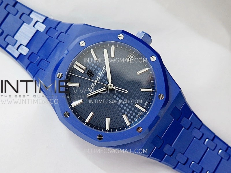 Royal Oak 15500 Blue Ceramic APSF 1:1 Best Edition Blue Dial On Blue Ceramic Bracelet SA4302 Super Clone
