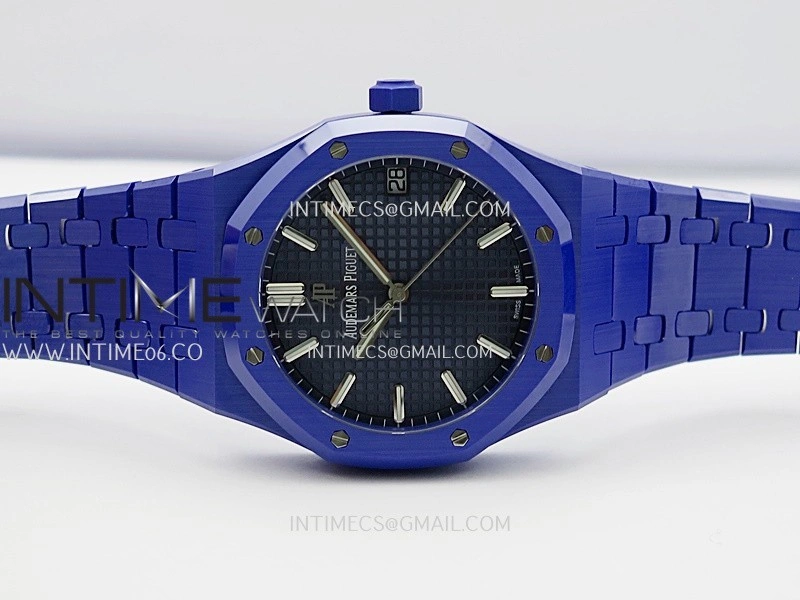 Royal Oak 15500 Blue Ceramic APSF 1:1 Best Edition Blue Dial On Blue Ceramic Bracelet SA4302 Super Clone