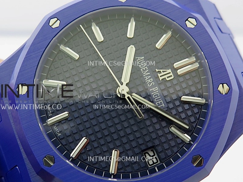 Royal Oak 15500 Blue Ceramic APSF 1:1 Best Edition Blue Dial On Blue Ceramic Bracelet SA4302 Super Clone