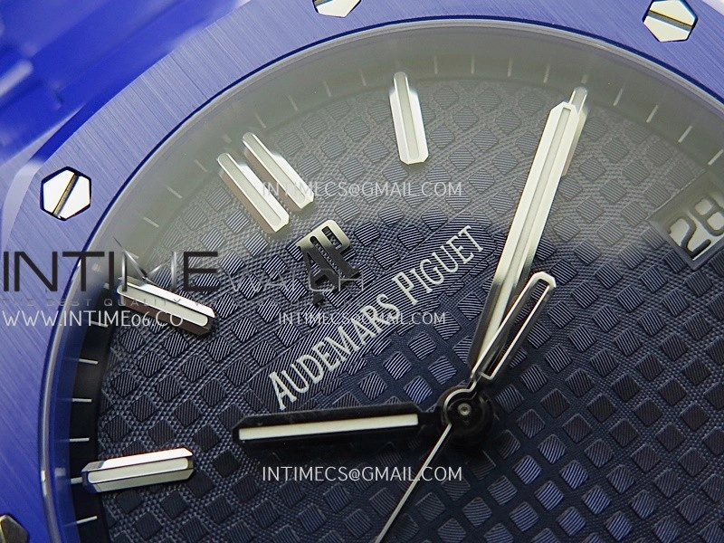 Royal Oak 15500 Blue Ceramic APSF 1:1 Best Edition Blue Dial On Blue Ceramic Bracelet SA4302 Super Clone
