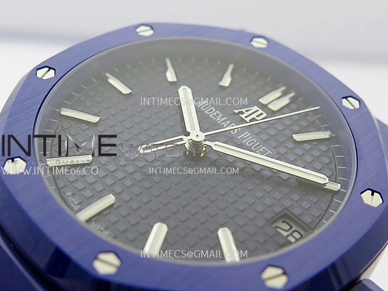 Royal Oak 15500 Blue Ceramic APSF 1:1 Best Edition Blue Dial On Blue Ceramic Bracelet SA4302 Super Clone