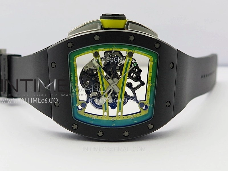 RM061 Black Ceramic APSF 1:1 Best Edition Skeleton Dial On Black Rubber Strap RMUL2 Super Clone