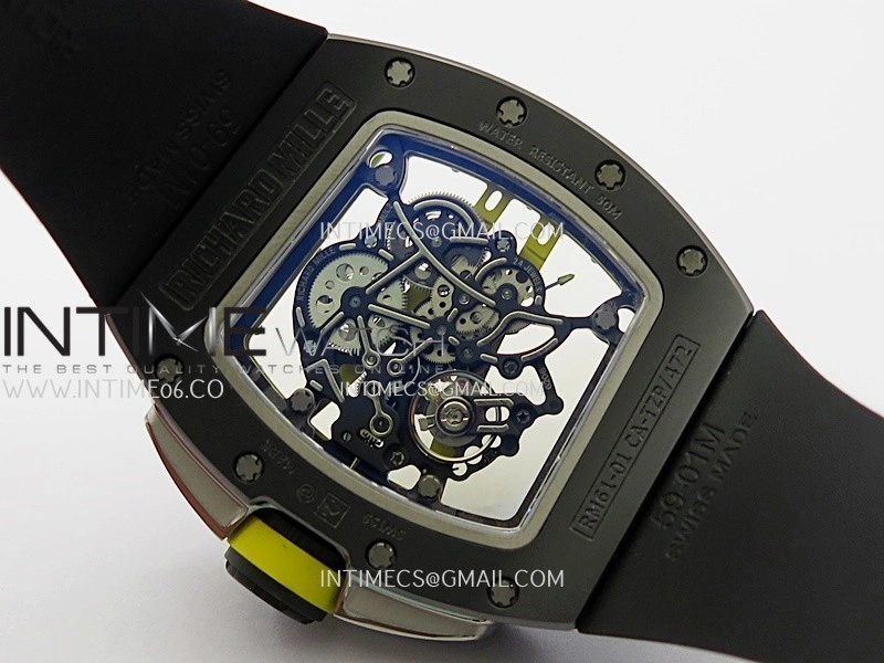 RM061 Black Ceramic APSF 1:1 Best Edition Skeleton Dial On Black Rubber Strap RMUL2 Super Clone