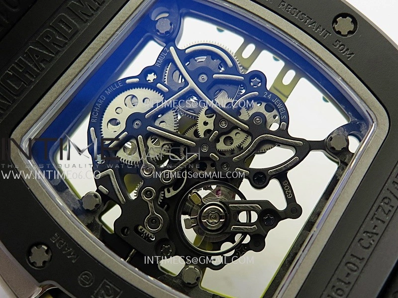 RM061 Black Ceramic APSF 1:1 Best Edition Skeleton Dial On Black Rubber Strap RMUL2 Super Clone