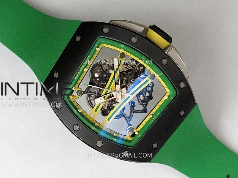 RM061 Black Ceramic APSF 1:1 Best Edition Skeleton Dial On Green Rubber Strap RMUL2 Super Clone