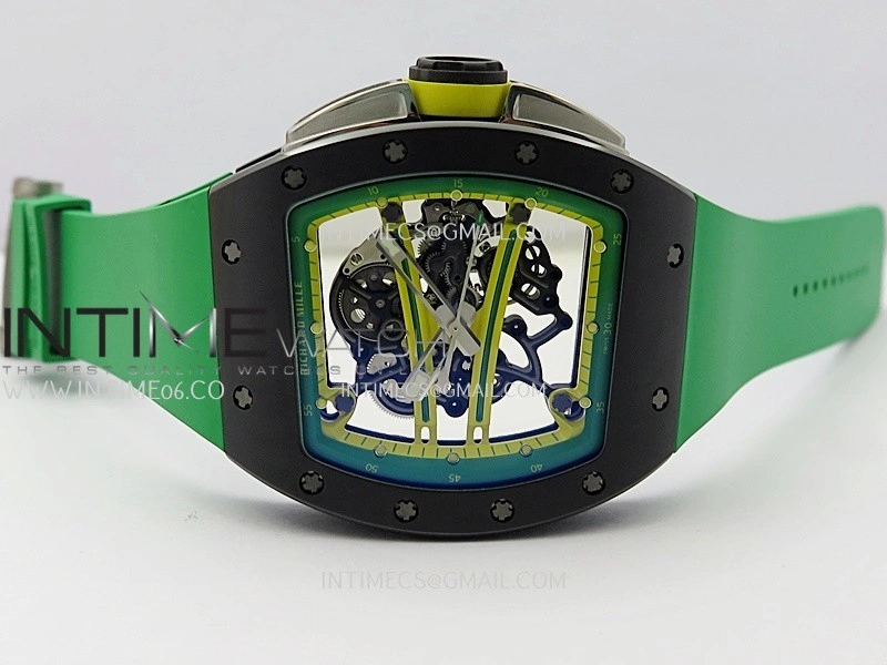 RM061 Black Ceramic APSF 1:1 Best Edition Skeleton Dial On Green Rubber Strap RMUL2 Super Clone