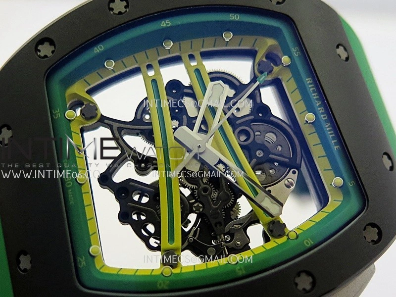 RM061 Black Ceramic APSF 1:1 Best Edition Skeleton Dial On Green Rubber Strap RMUL2 Super Clone