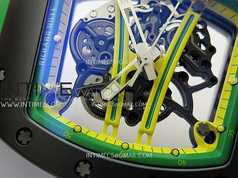 RM061 Black Ceramic APSF 1:1 Best Edition Skeleton Dial On Green Rubber Strap RMUL2 Super Clone