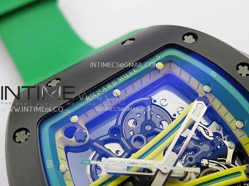 RM061 Black Ceramic APSF 1:1 Best Edition Skeleton Dial On Green Rubber Strap RMUL2 Super Clone