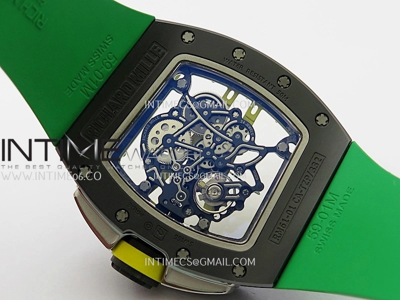 RM061 Black Ceramic APSF 1:1 Best Edition Skeleton Dial On Green Rubber Strap RMUL2 Super Clone