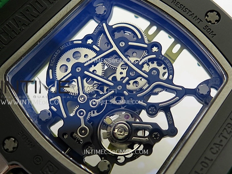 RM061 Black Ceramic APSF 1:1 Best Edition Skeleton Dial On Green Rubber Strap RMUL2 Super Clone