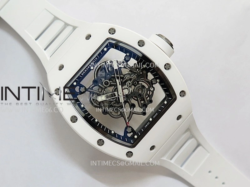 RM055 White Ceramic APSF 1:1 Best Edition Skeleton Dial on White Rubber Strap RMUL2 Super Clone
