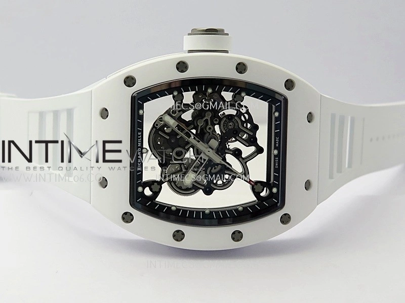 RM055 White Ceramic APSF 1:1 Best Edition Skeleton Dial on White Rubber Strap RMUL2 Super Clone