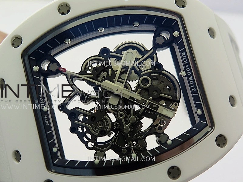 RM055 White Ceramic APSF 1:1 Best Edition Skeleton Dial on White Rubber Strap RMUL2 Super Clone