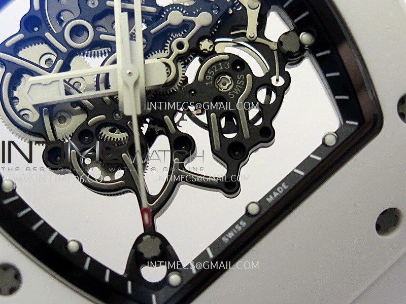RM055 White Ceramic APSF 1:1 Best Edition Skeleton Dial on White Rubber Strap RMUL2 Super Clone
