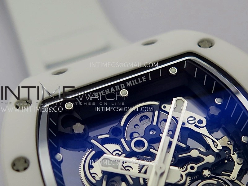 RM055 White Ceramic APSF 1:1 Best Edition Skeleton Dial on White Rubber Strap RMUL2 Super Clone