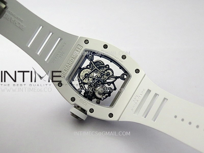 RM055 White Ceramic APSF 1:1 Best Edition Skeleton Dial on White Rubber Strap RMUL2 Super Clone