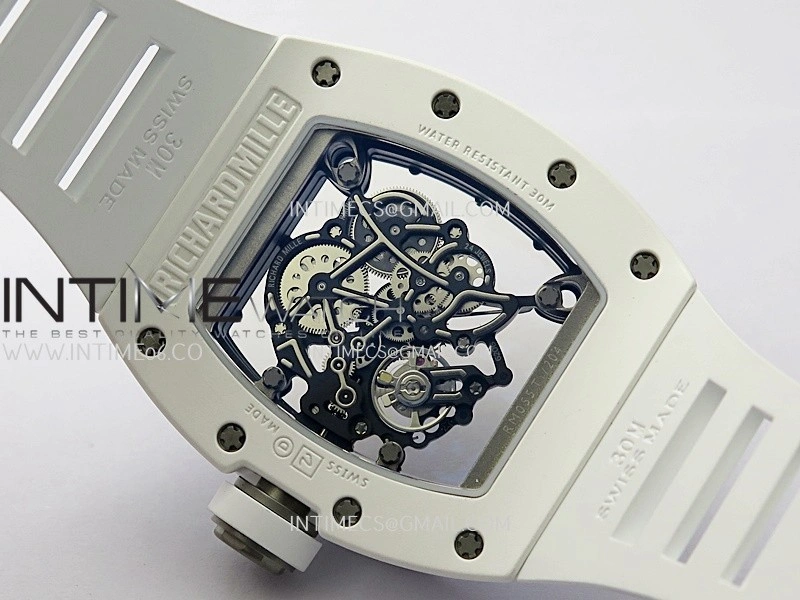 RM055 White Ceramic APSF 1:1 Best Edition Skeleton Dial on White Rubber Strap RMUL2 Super Clone