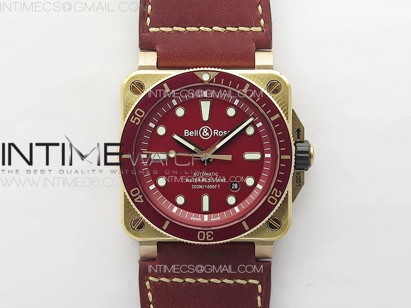 BR 03-92 Diver Ceramic Bezel Bronze B12 1:1 Best Edition Red Dial on Red Leather Strap MIYOTA 9015