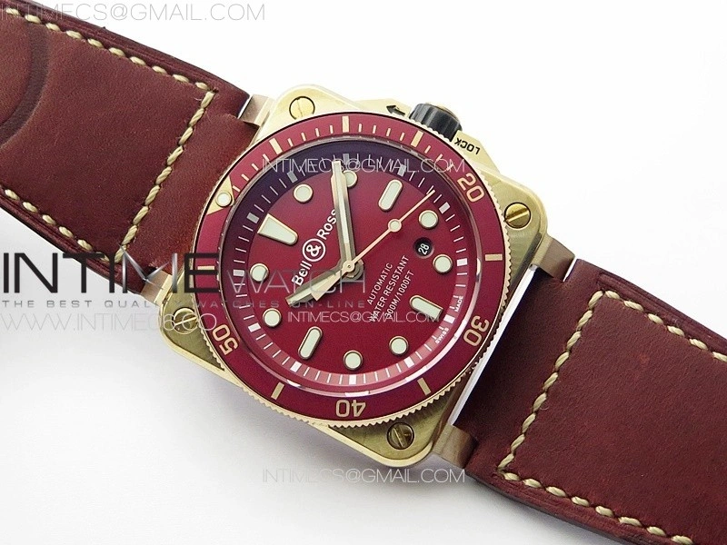 BR 03-92 Diver Ceramic Bezel Bronze B12 1:1 Best Edition Red Dial on Red Leather Strap MIYOTA 9015