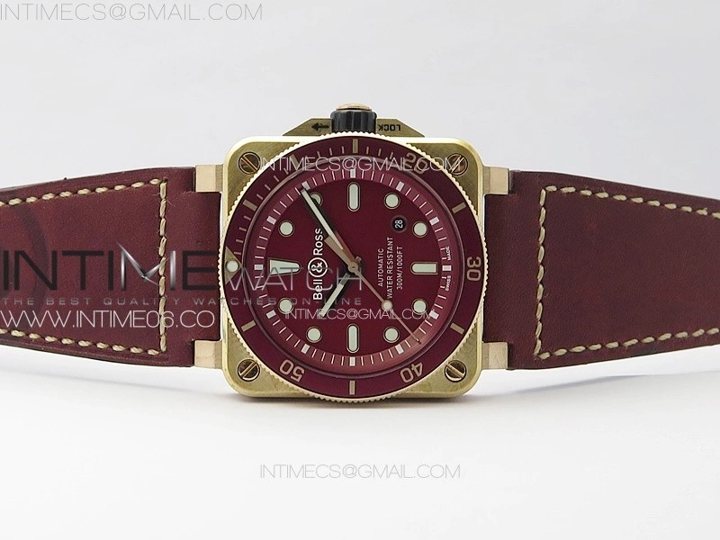 BR 03-92 Diver Ceramic Bezel Bronze B12 1:1 Best Edition Red Dial on Red Leather Strap MIYOTA 9015
