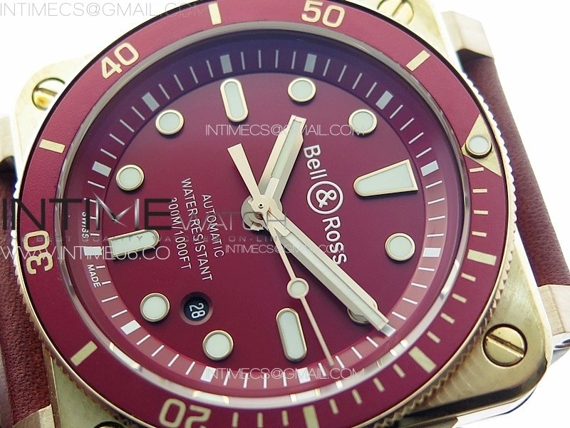 BR 03-92 Diver Ceramic Bezel Bronze B12 1:1 Best Edition Red Dial on Red Leather Strap MIYOTA 9015