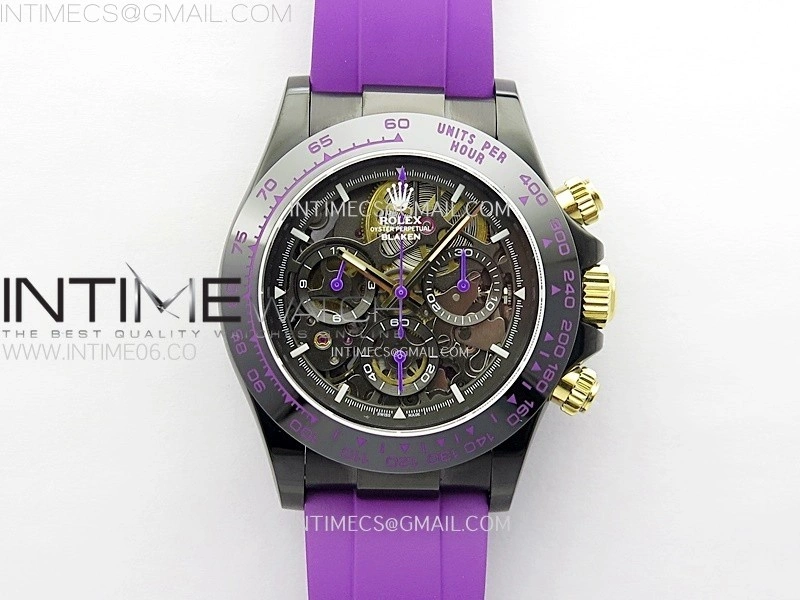 Daytona PVD Ceramic Bezel GETF Best Edition Skeleton Purple Dial on Purple Rubber Strap SA4130